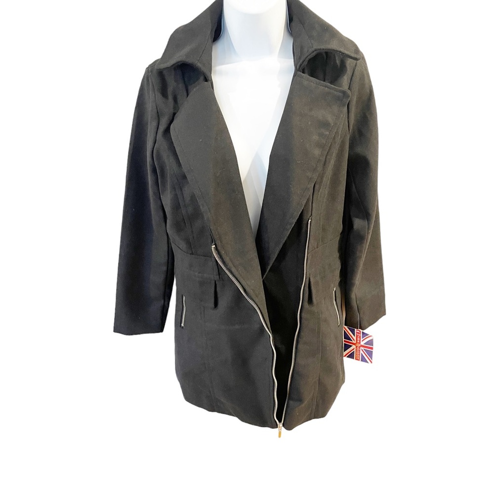 NWT Miss London Wool Blend Assymetrical Zip Peacoat Size Large - Picture 3 of 11